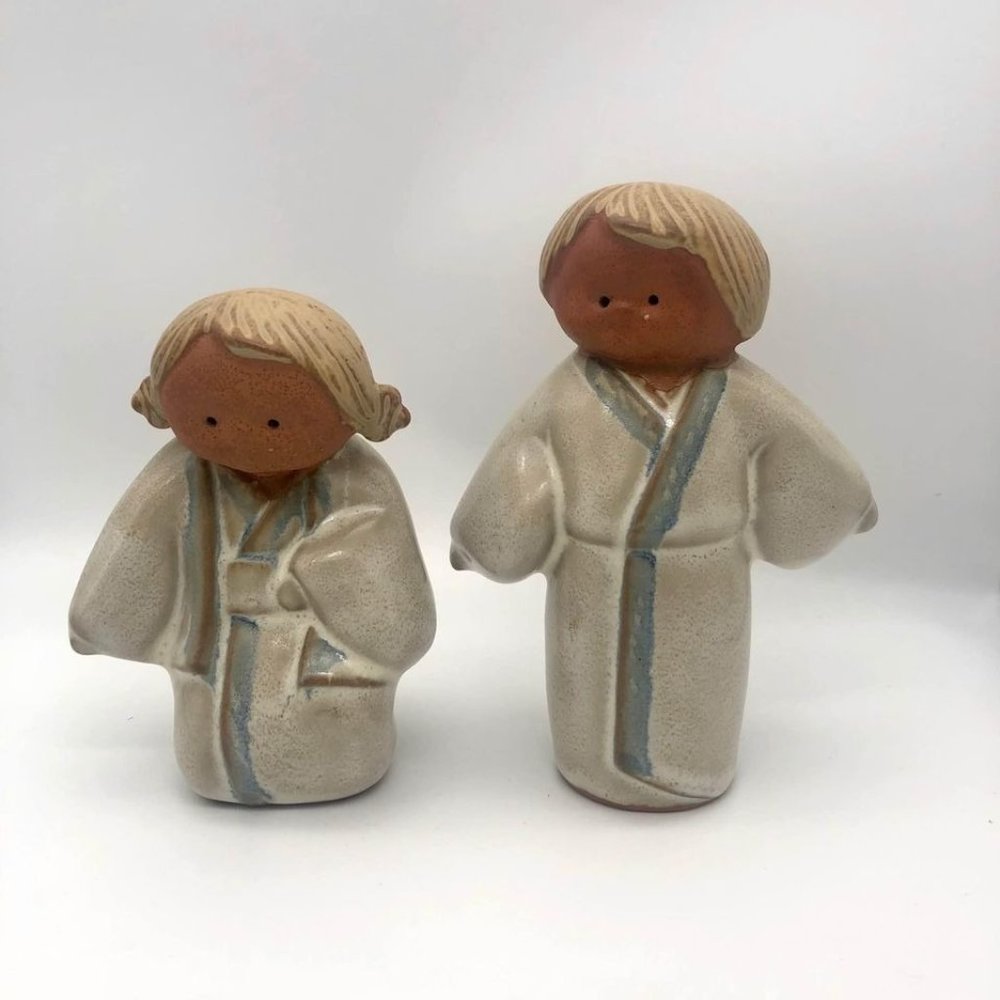 Japanese Redware Figurines in Traditional Clothes